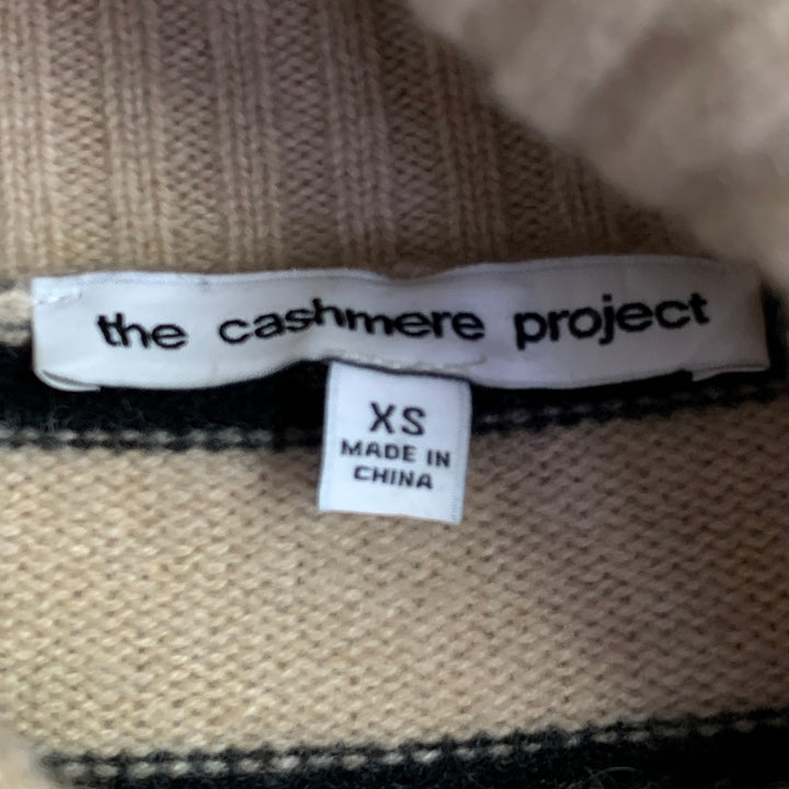 THE CASHMERE PROJECT Size XS Tan Black Cashmere Stripe Cowl Neck Sweater