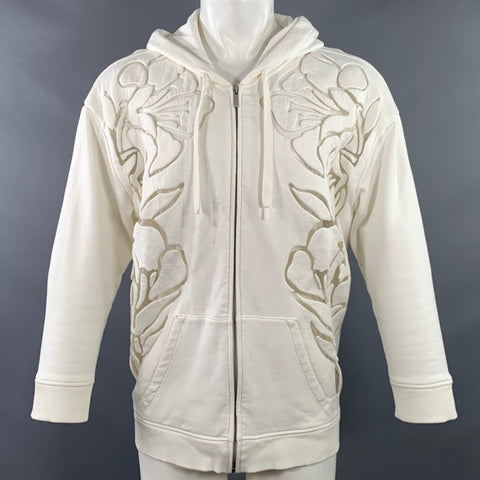 VALENTINO Size S White Cut Out Cotton Polyamide Oversized Hoodie Jacket