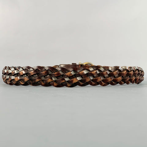 SALVATORE FERRAGAMO Taille 38 Ceinture en cuir tressé marron foncé argenté
