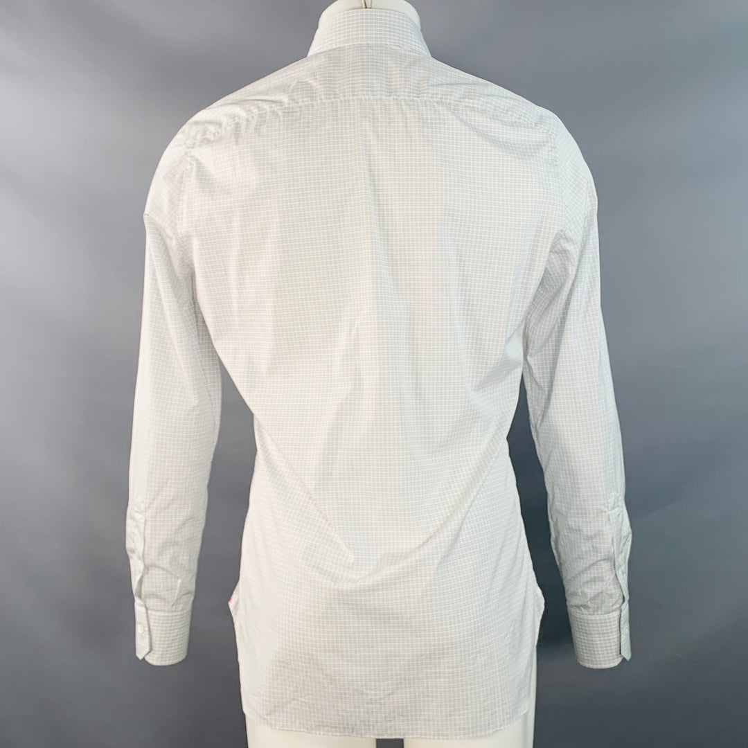 ISAIA Size S White Grey Checkered Cotton Spread Collar Long Sleeve Shirt