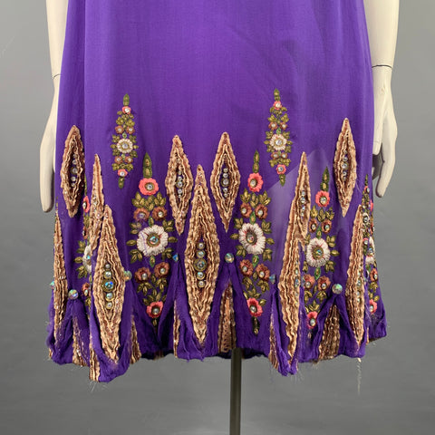 MATTHEW WILLIAMSON Size 10 Purple Gold Silk Embroidered Sleeveless Dress