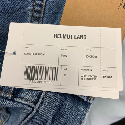 HELMUT LANG Size 34 Blue Twill Cotton Straight Distressed Jeans