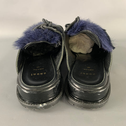 SACAI Size 8 Black Navy Leather Mules Loafers