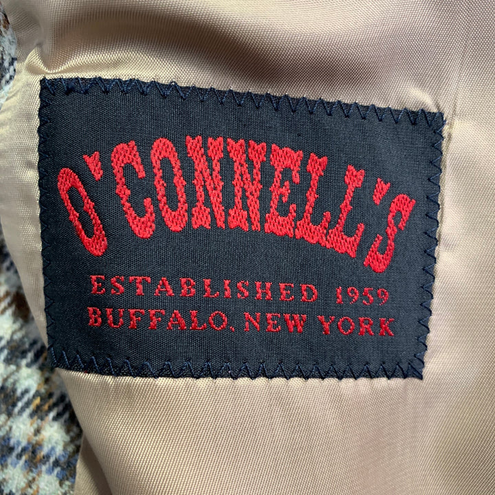 O'CONNELL'S Size 42 Long Beige Red Brown Plaid Virgin Wool Sport Coat