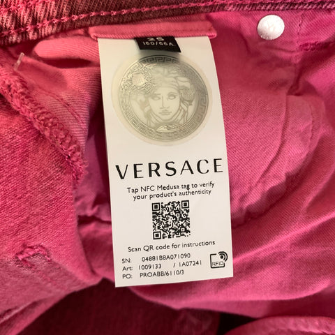 VERSACE Pre FW2023 Size 25 Pink Cotton Wide Leg Jeans