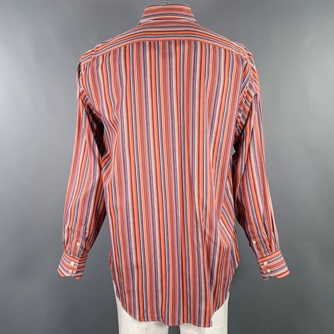 THOMAS DEAN Size XL Orange Blue Stripe Cotton Long Sleeve Shirt
