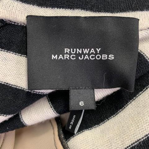 MARC JACOBS Size 6 Black White Wool Nylon Stripe Belted Dress