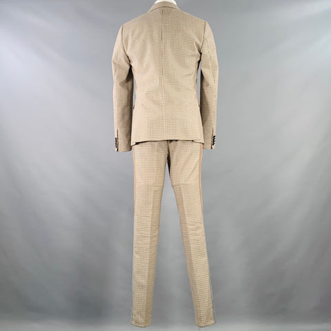VALENTINO Taille 38 Costume en Laine à Carreaux Noirs, Blancs et Fauves avec Revers Cranté