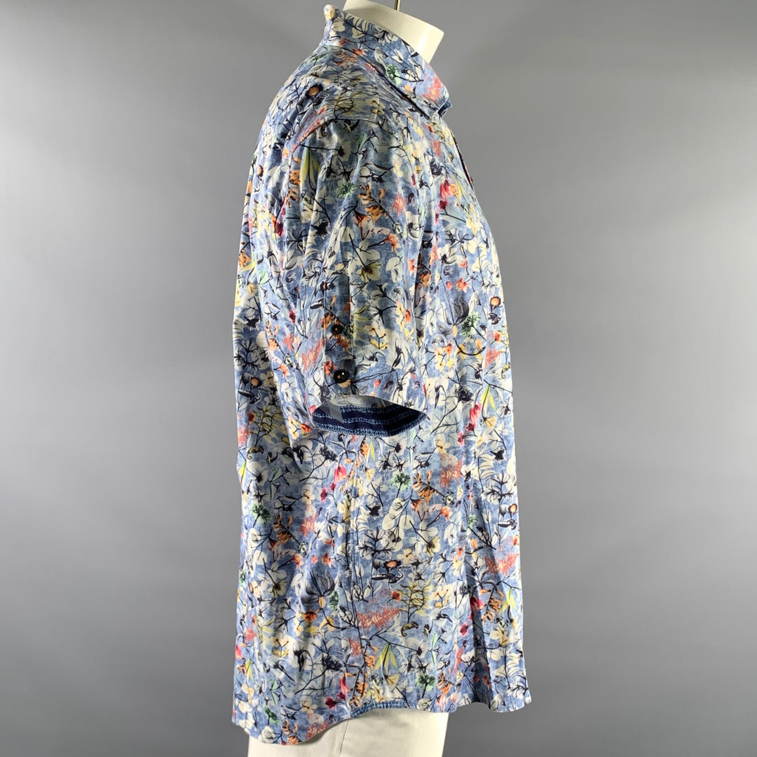 ROBERT GRAHAM Size XXXXl Blue Floral Cotton Blend Short Sleeve Shirt