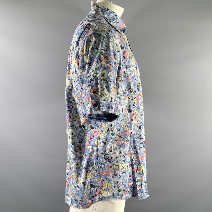 ROBERT GRAHAM Size XXXXl Blue Floral Cotton Blend Short Sleeve Shirt