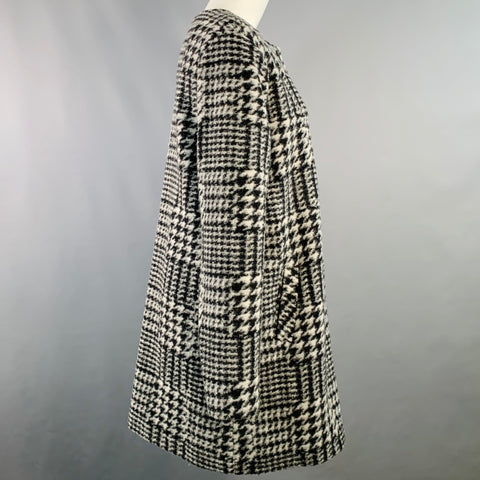 NANETTE LEPORE Size M Grey Black Wool Blend Houndstooth Collarless Coat