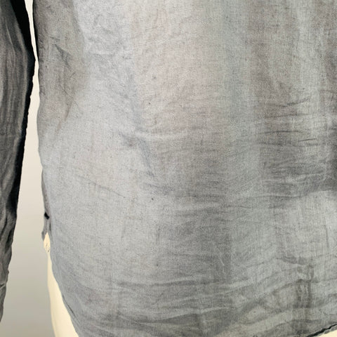 CP COMPANY Size L Grey Linen One Pocket Spread Collar Long Sleeve Shirt