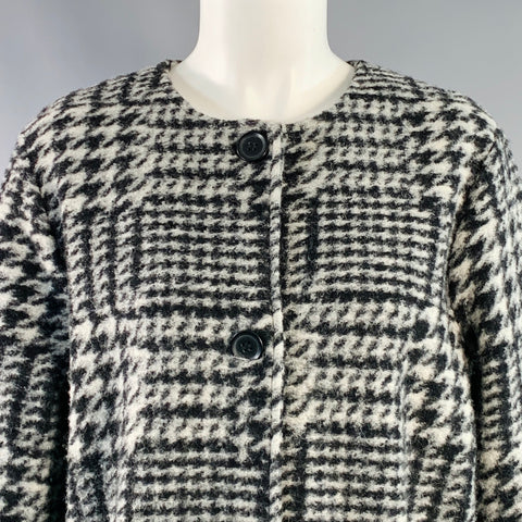 NANETTE LEPORE Size M Grey Black Wool Blend Houndstooth Collarless Coat