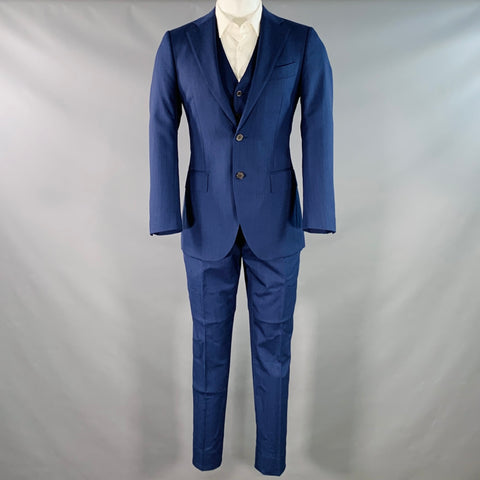 SUIT SUPPLY Size 36 Blue Brown Wool Woven Notch Lapel 3 Piece Suit