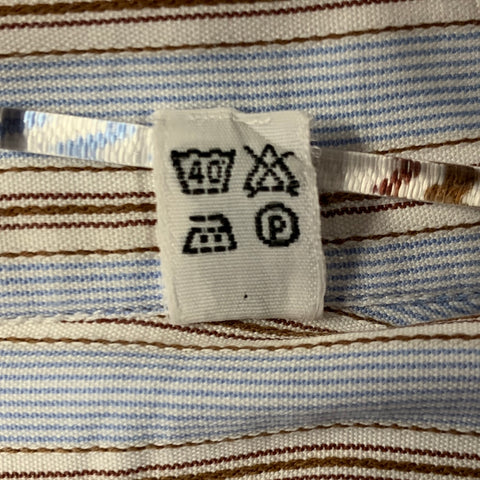 FINAMORE Size XL Blue White Brown Stripe Cotton Long Sleeve Shirt