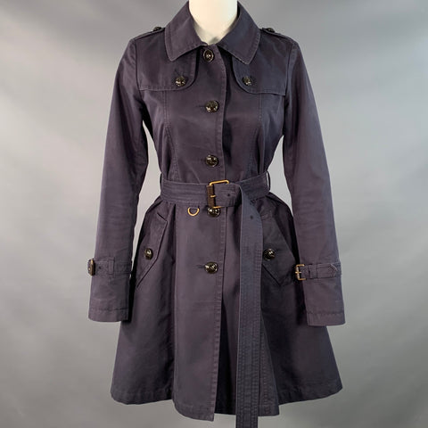 BURBERRY Size 2 Navy Cotton Blend Belted Trench Coat