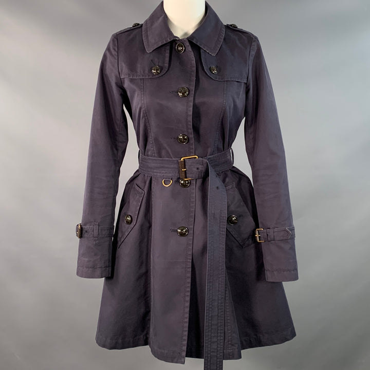 BURBERRY Size 2 Navy Cotton Blend Belted Trench Coat