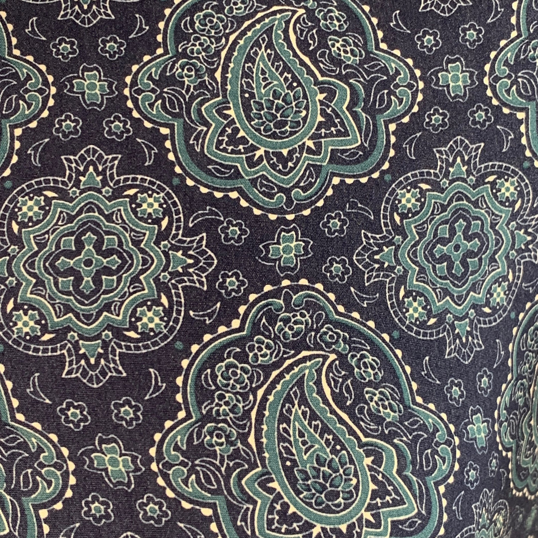 TED BAKER Size XS Bcrumbs Navy Green Paisley Cotton Spread Collar Short Sleeve Shirt
