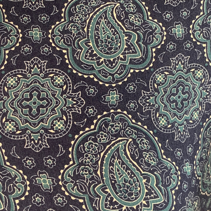 TED BAKER Size XS Bcrumbs Navy Green Paisley Cotton Spread Collar Short Sleeve Shirt