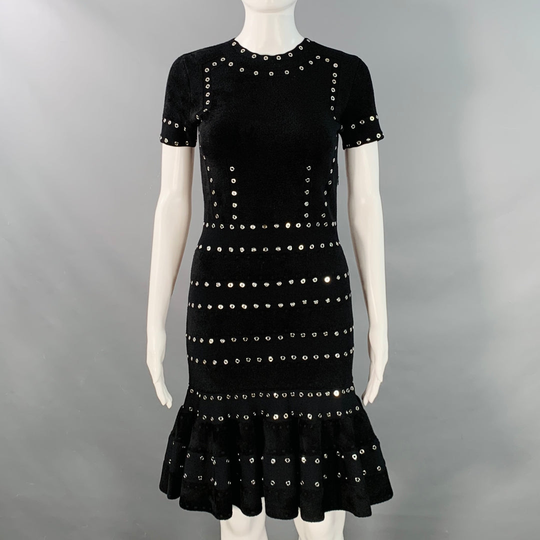 ALEXANDER MCQUEEN Size S Black Viscose Blend Studded Flounce Dress Sui Generis Designer Consignment ALEXANDER MCQUEEN Size S Black Viscose Blend Studded Flounce Dress Sui Generis Designer Consignment