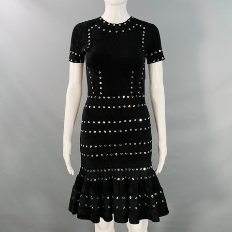 ALEXANDER MCQUEEN Size S Black Viscose Blend Studded Flounce Dress