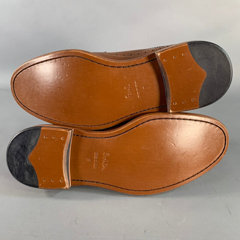 PAUL SMITH Size 8 Tan Perforated Leather Wingtip Lace-Up Shoes