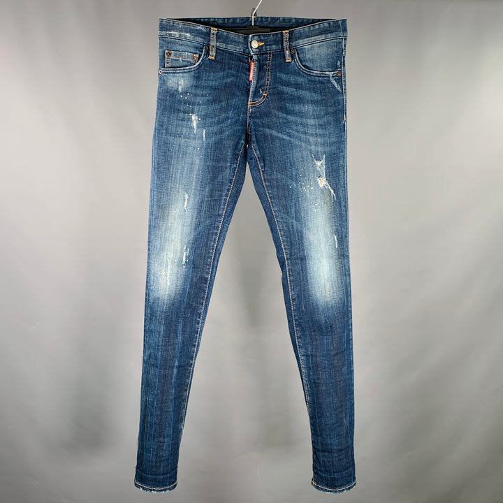 DSQUARED2 Size 28 Blue White Paint Splatter Slim Button Fly Jeans
