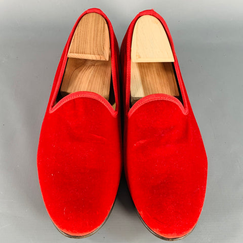 DEL TORO Size 8.5 Red Velvet Grosgrain Trim Slip On Loafers