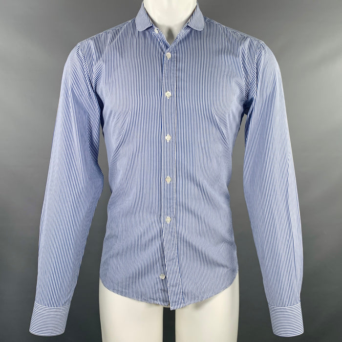 DRIES VAN NOTEN Size M Navy White Stripe Peter Pan Collar Long Sleeve Shirt