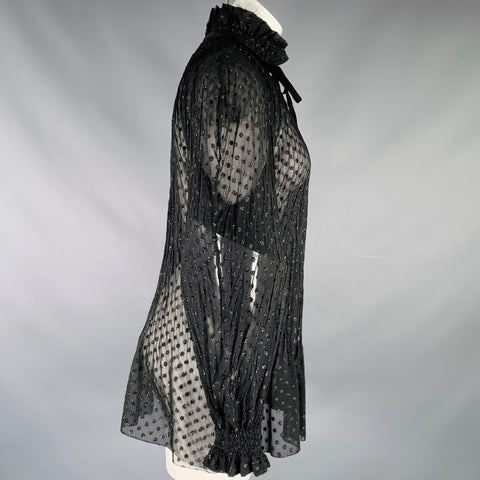 PHILOSOPHY di LORENZO SERAFINI Size 6 Black Polyester Dots High Collar Blouse