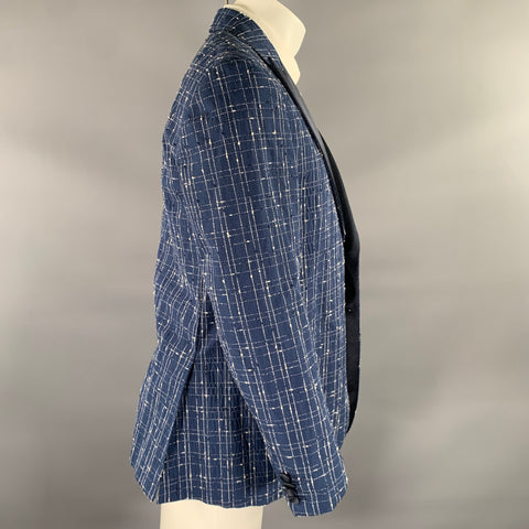 PORTS 1961 Veste sport en coton mélangé à carreaux fenêtres, taille 40, bleu marine et blanc