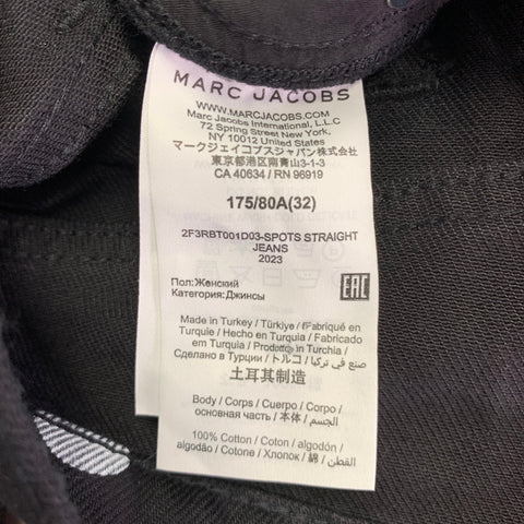 MARC JACOBS 2023 Size 32 Black White Polka Dot Denim Button Fly Jeans