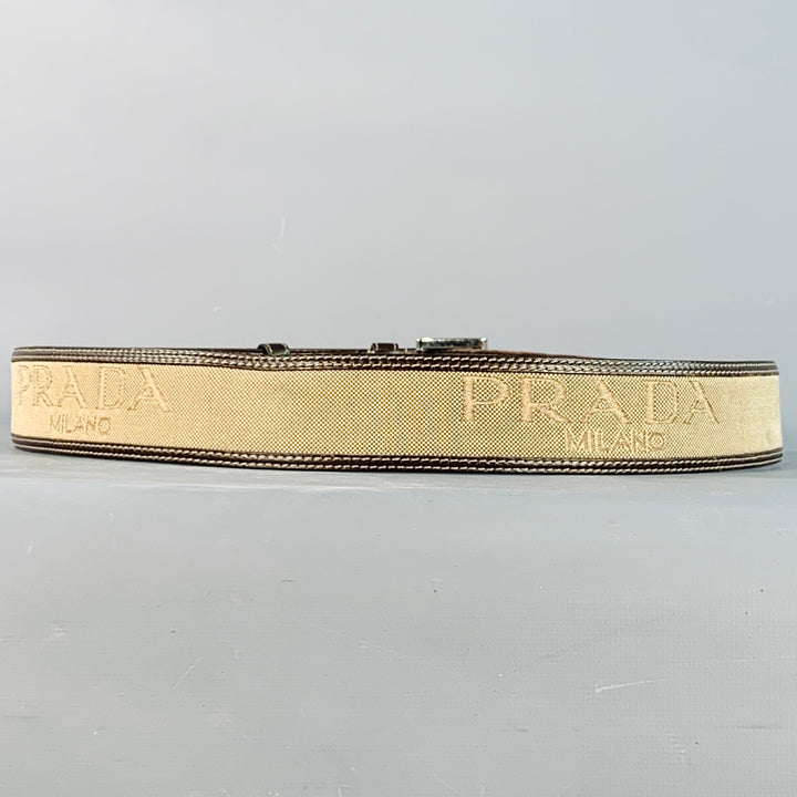 PRADA Size 38 Tan Brown Logo Canvas Leather Belt