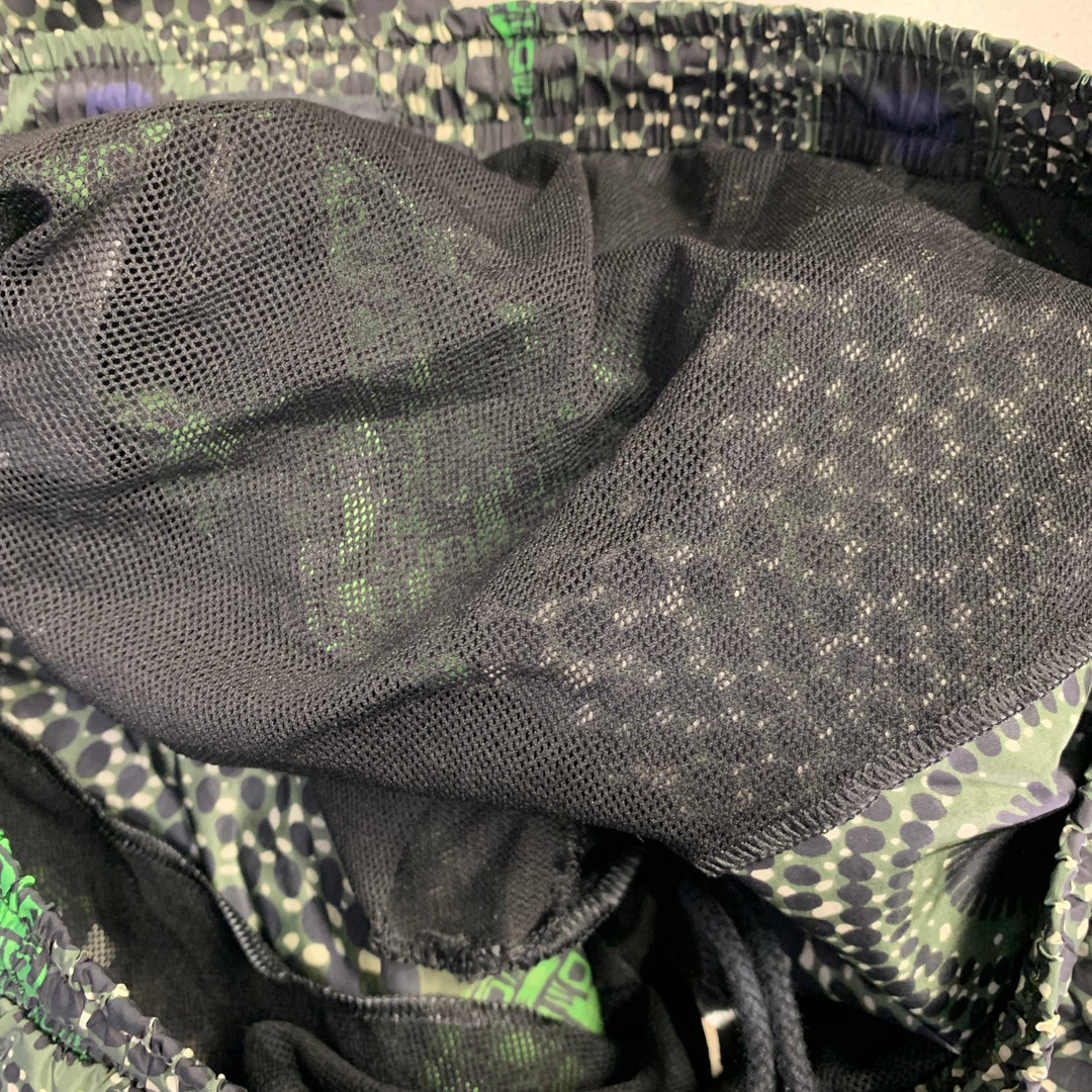 BURBERRY PRORSUM Size S Green Black Abstract Drawstring Swim Trunks