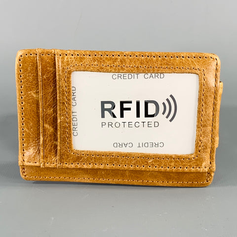 Porte-cartes à pince en cuir vintage marron clair