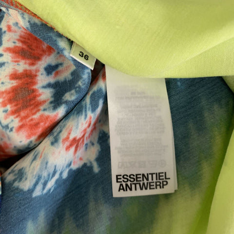 ESSENTIEL ANTWERP Size 6 Orange Blue Viscose Blend Tie Dye Mid-Calf Skirt