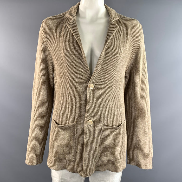 ISAIA Size XXL Tan Khaki Cable Knit Linen Wool Chore Jacket