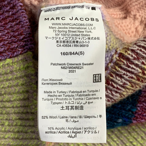 MARC JACOBS Size S Multi Color Wool Blend Patchwork Crew Neck Sweater