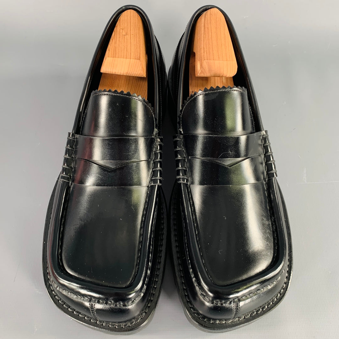 DRIES VAN NOTEN Size 9.5 Black Square Toe Penny Loafers