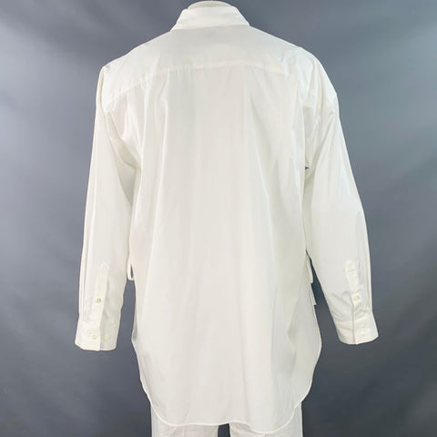 TOIRONIER One Size White Cotton Curved Cutaway Side Ties Long Sleeve Shirt