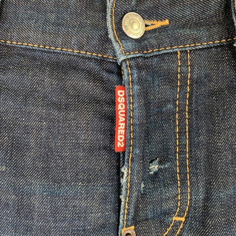 DSQUARED2 Size 28 Blue Distressed Cotton Blend Button Fly Jeans