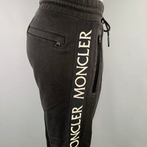 MONCLER Size L Black Logo Cotton Drawstring Casual Pants
