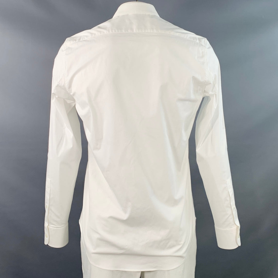 ALEXANDER MCQUEEN Size L White Cotton Blend Curved Cutaway Button Up Long Sleeve Shirt