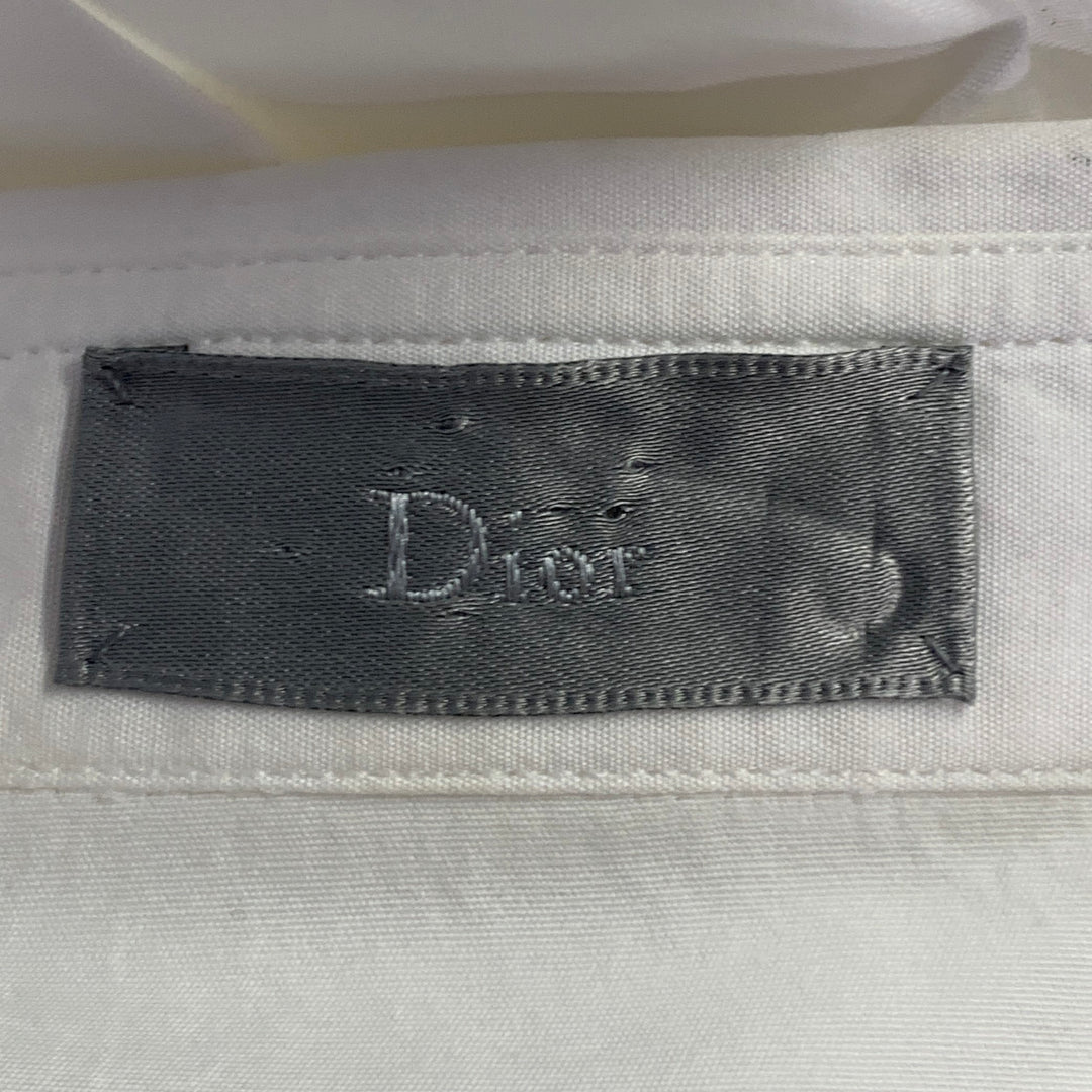 DIOR HOMME Size M White Applique Cotton Hidden Placket Long Sleeve Shirt