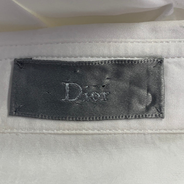 DIOR HOMME Size M White Applique Cotton Hidden Placket Long Sleeve Shirt