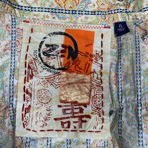 ROBERT GRAHAM Size XL Yellow Multi Color Print Cotton Western Long Sleeve Shirt
