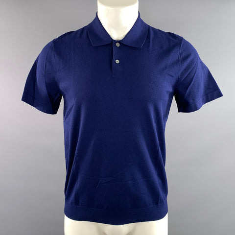 THEORY Size S Navy Solid Viscose Blend Spread Collar Polo