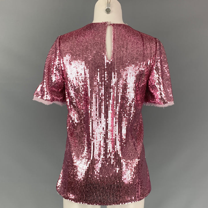 PRABAL GURUNG Size 0 Pink Polyester Sequined Raw Edge Dress Top