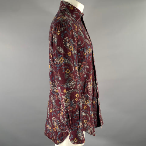 KITON Size M Burgundy Floral Long Sleeve Shirt