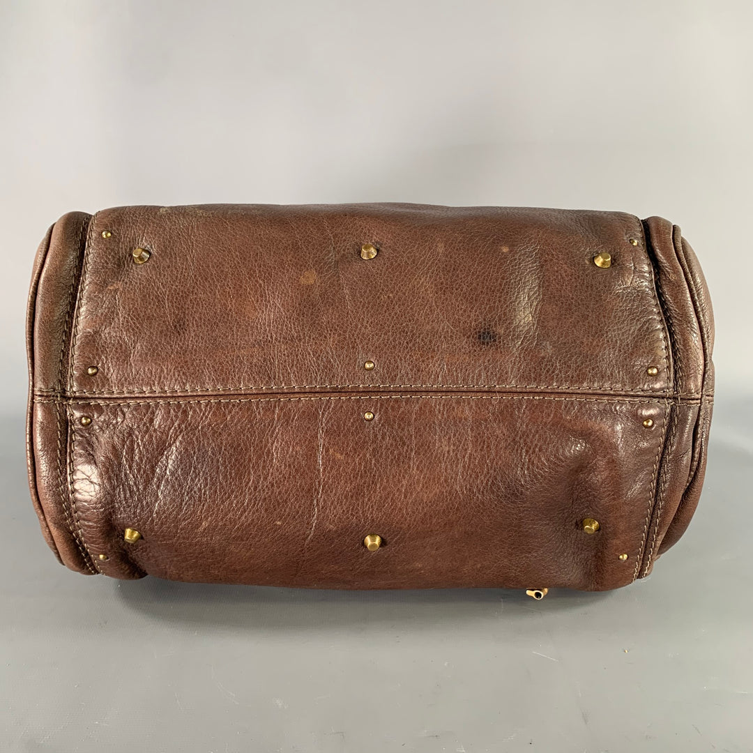 CHLOE Brown Gold Pebble Grain Leather Satchel Bag